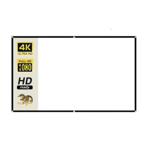 Ecran projecteur portable et pliable de haute qualité, adapté pour les présentations en déplacement et les séances de home cinéma en extérieur. Détail montrant le mécanisme de pliage facile et la surface de projection lisse pour une qualité d'image optimale.